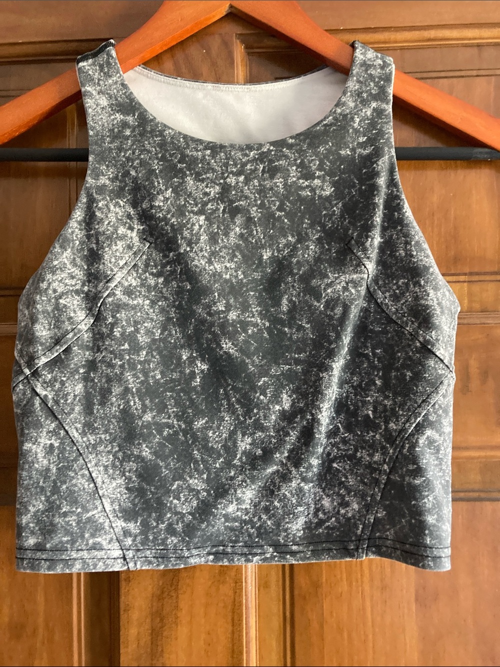 lululemon athletica Black and White Marble-Print Sleeveless Crop Top